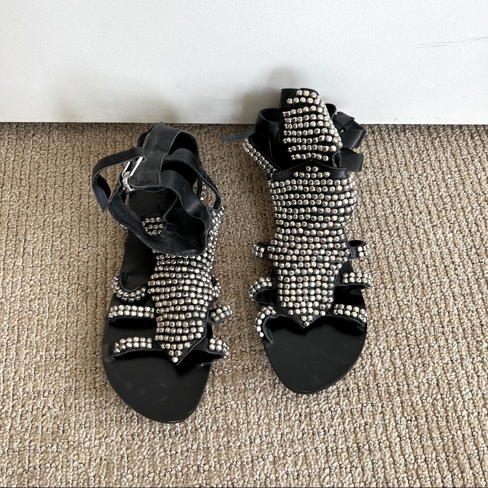 Live+Love Leather Beaded Flat Ankle Sandals